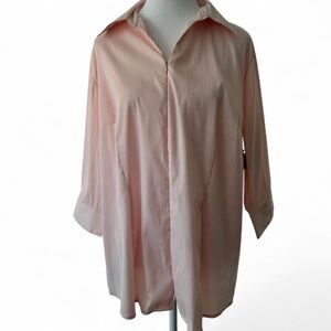 DCC Woman Stretch Zip Front Blouse Light Pink Shimmer 3/4 Sleeve Size 14/16 NWT